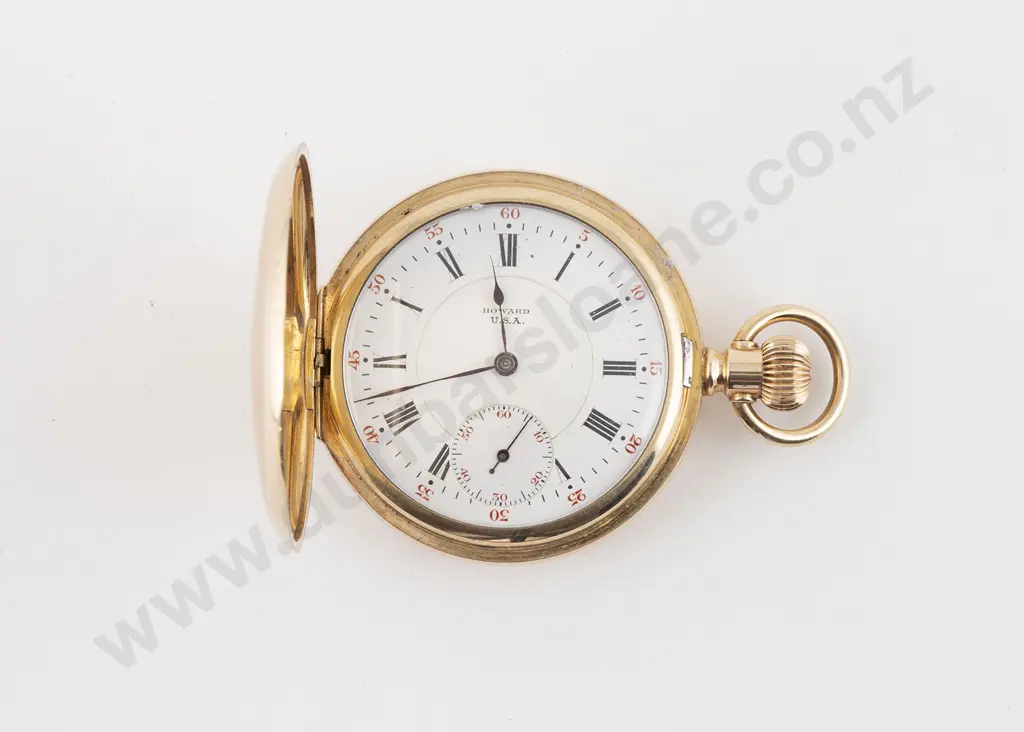 Howard of Boston USA Gold Plate Hunter Cased Lever Wind Pocket Watch Image 1++