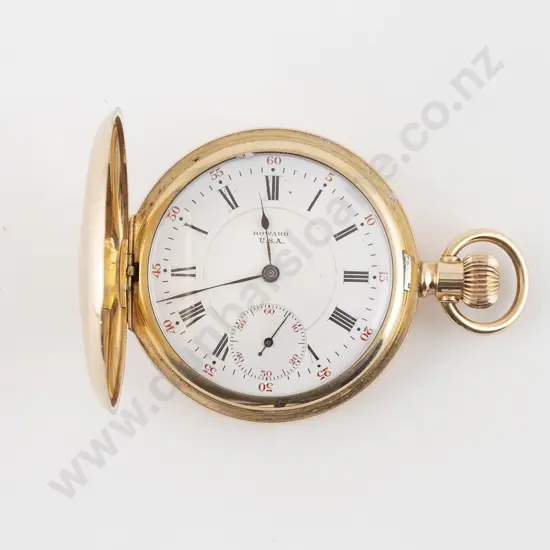Howard of Boston USA Gold Plate Hunter Cased Lever Wind Pocket Watch