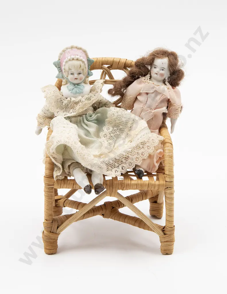 Two Tiny Bisque Shoulder Plate Dolls Image 1++