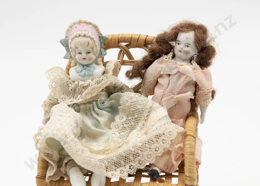 Two Tiny Bisque Shoulder Plate Dolls Image 1++
