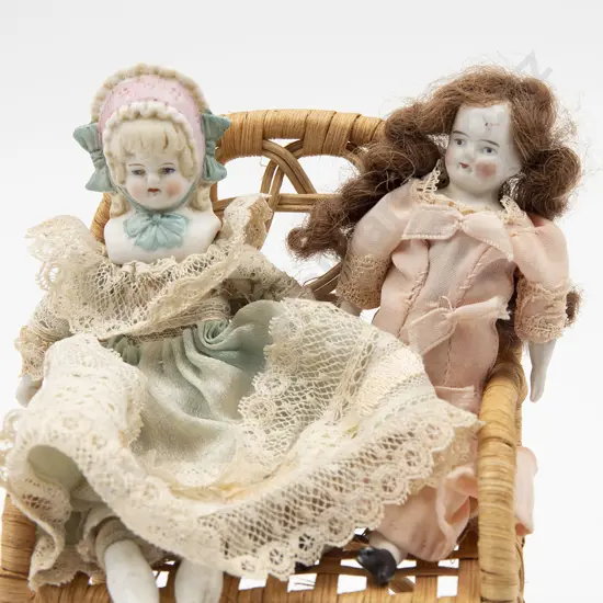 Two Tiny Bisque Shoulder Plate Dolls