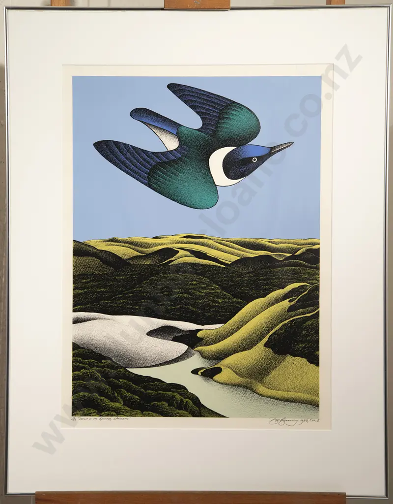 Don Binney (1940-2012) - Swoop of the Kotare Wainamu Image 1++