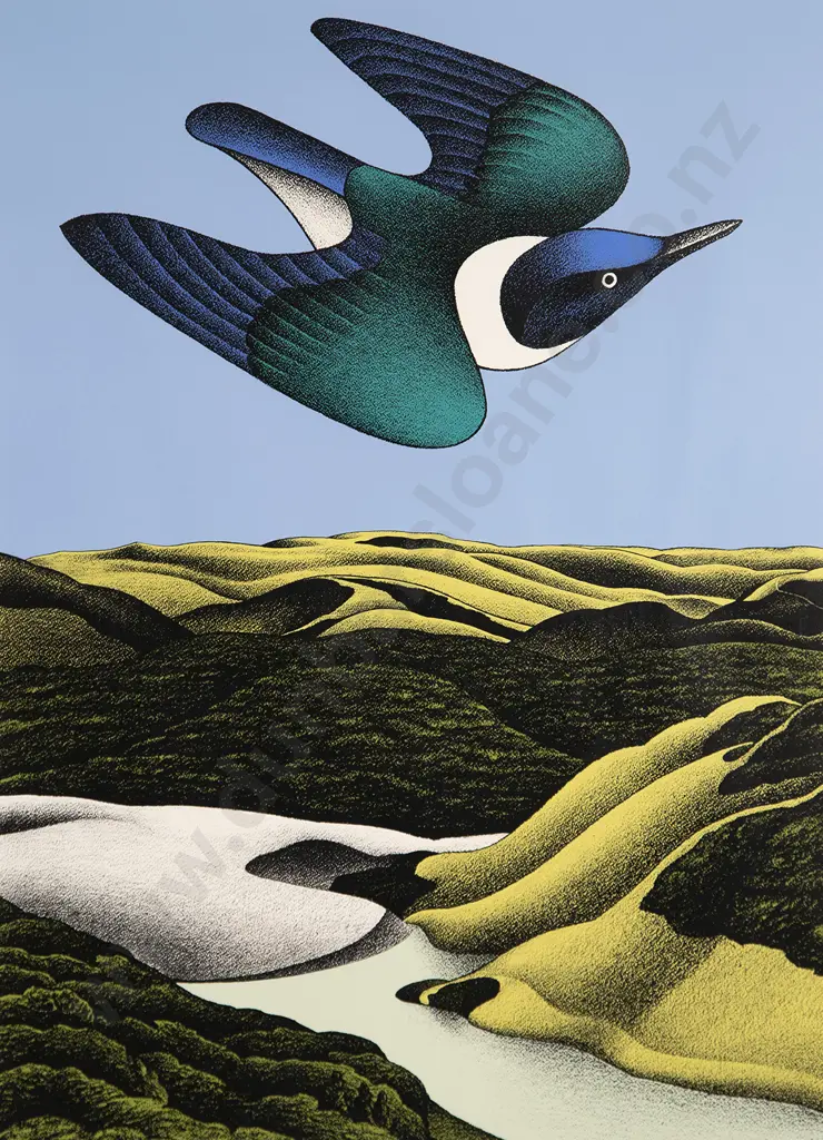 Don Binney (1940-2012) - Swoop of the Kotare Wainamu Image 1++