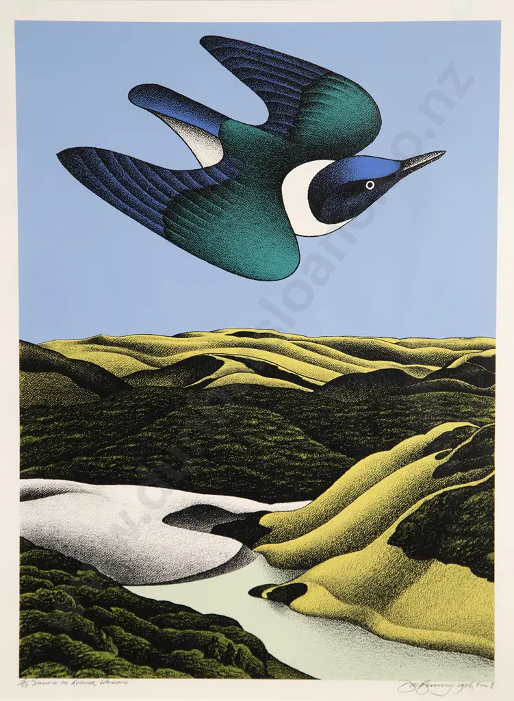 Don Binney (1940-2012) - Swoop of the Kotare Wainamu Image 1++