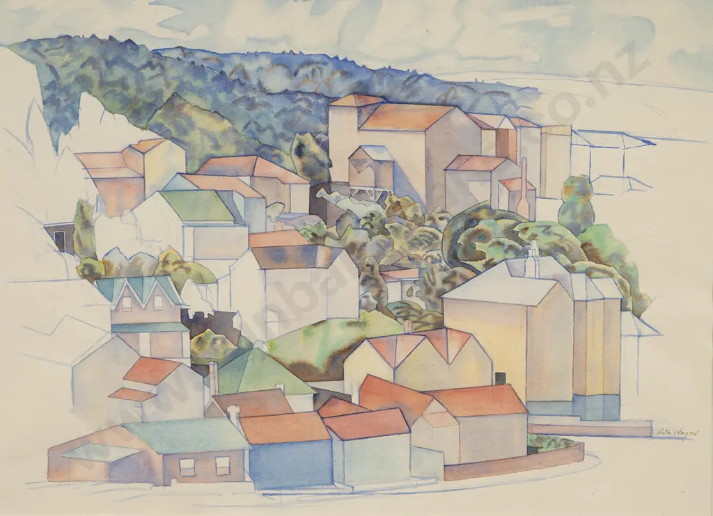 Rita Angus (1908–1970) - Houses Thorndon Image 1++