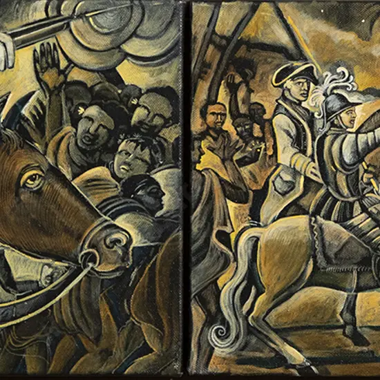 Michel Tuffery (b 1966) - Equestrian Exercise with Mai and Cook at Vaitepiha Bay