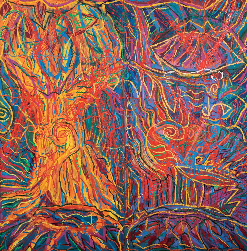 Emily Karaka (b 1952) - Two Trees / NZ settlement act / Maungakeikei Image 1++