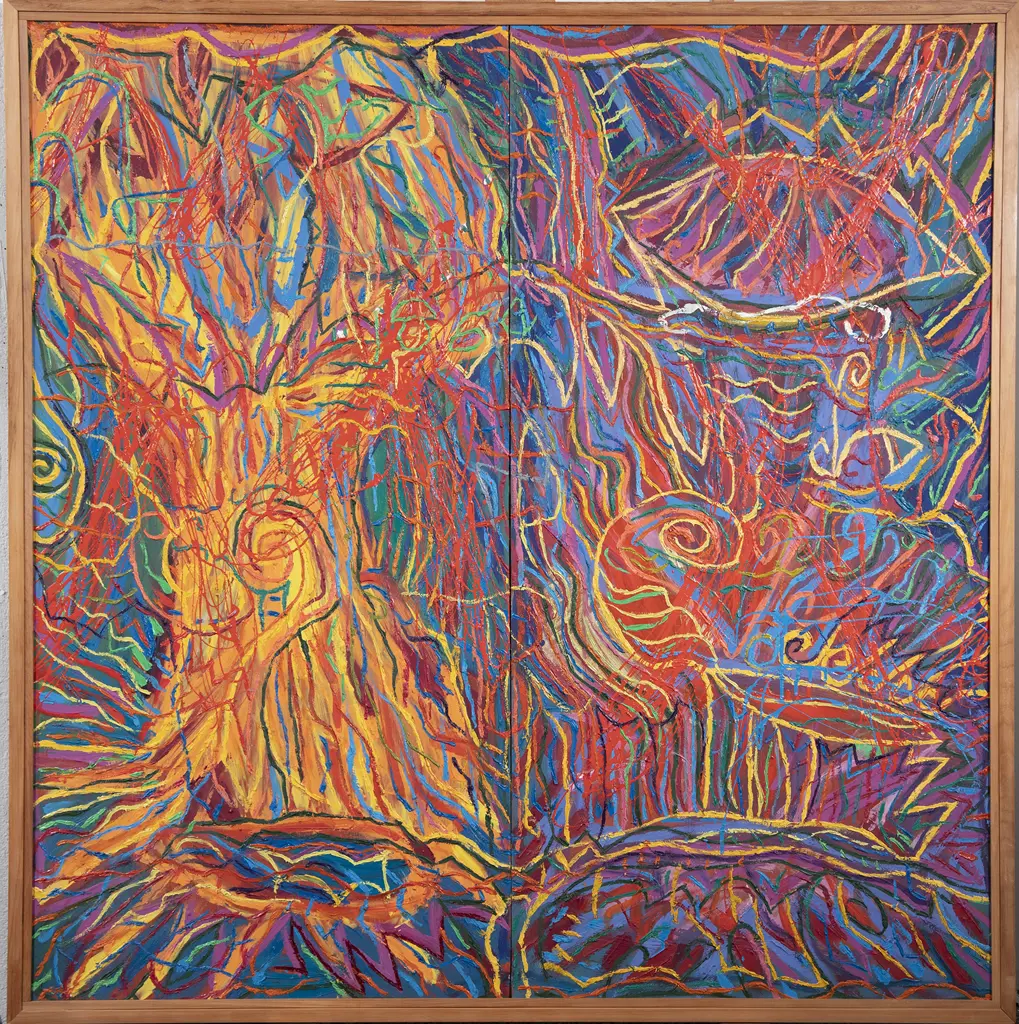 Emily Karaka (b 1952) - Two Trees / NZ settlement act / Maungakeikei Image 1++
