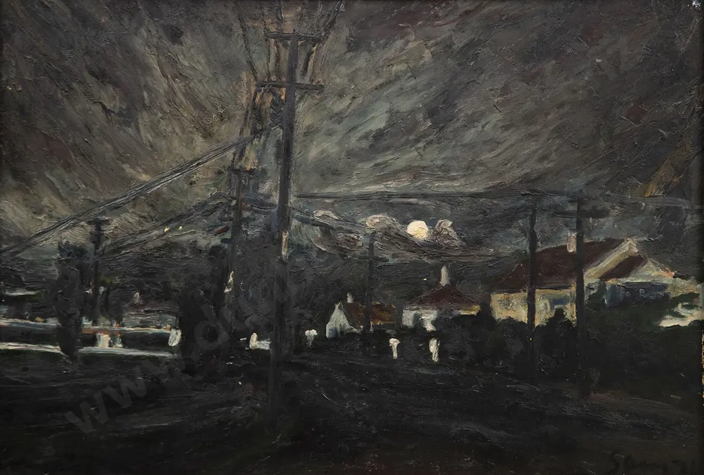 Sam Cairncross (1913-76) - Moon over McKillop Street Porirua Image 1++