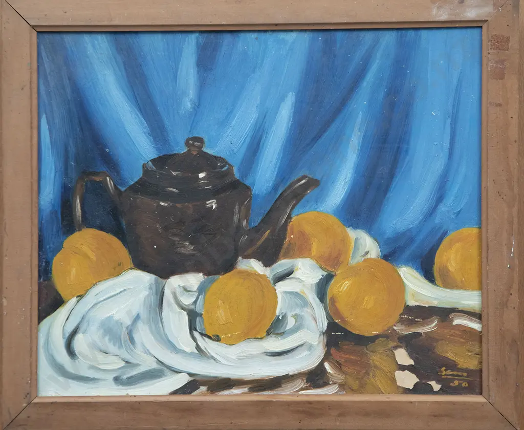 Sam Cairncross (1913-76) - Still Life (Citrus Fruit & Teapot) Image 1++