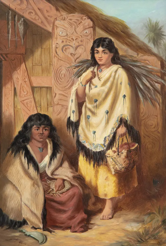 After Thomas Selby Cousins (1840-97) - Untitled (Maori girls outside a meeting house) Image 1++
