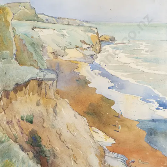 Olivia Spencer Bower (1905-82) - Coastal Scene with Figures on Beach