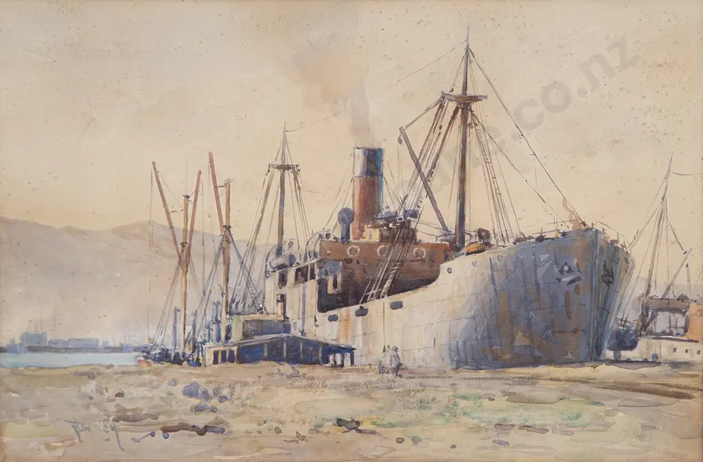 Nugent Welch (1881-1970) - Steam Ship at Port Image 1++