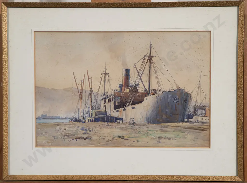 Nugent Welch (1881-1970) - Steam Ship at Port Image 1++