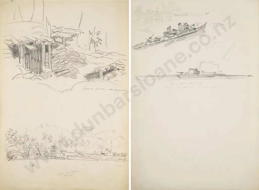 Russell Clark (1905-66) - Two Battleship Studies Image 1++