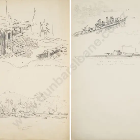 Russell Clark (1905-66) - Two Battleship Studies