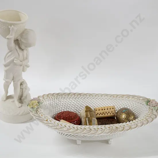 Quantity Of Assorted Including Cinnabar Lacquered Trinket Box And Onyx Ornament With Small Statue Etc.
