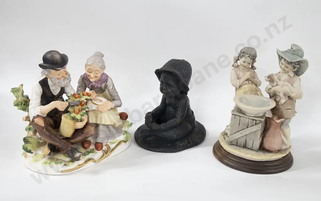 Two Ceramic Figure Groups Together With Bronze-Style Figure Of Child Image 1++