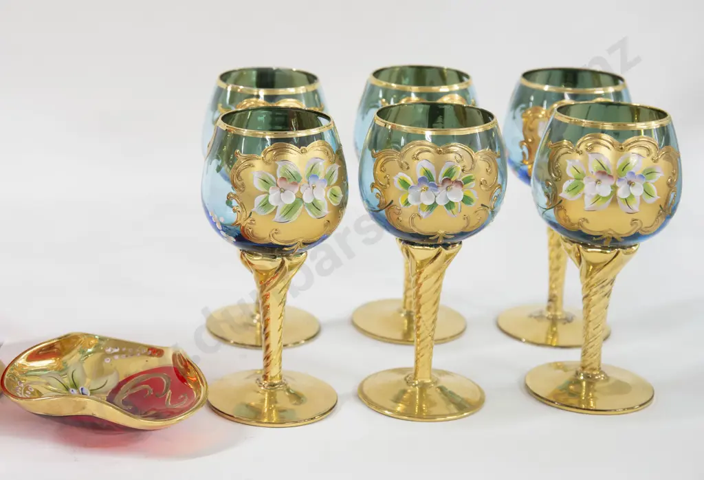 Six Venetian Wine Glasses And Other (Glass Jar*) And Dish Image 1++