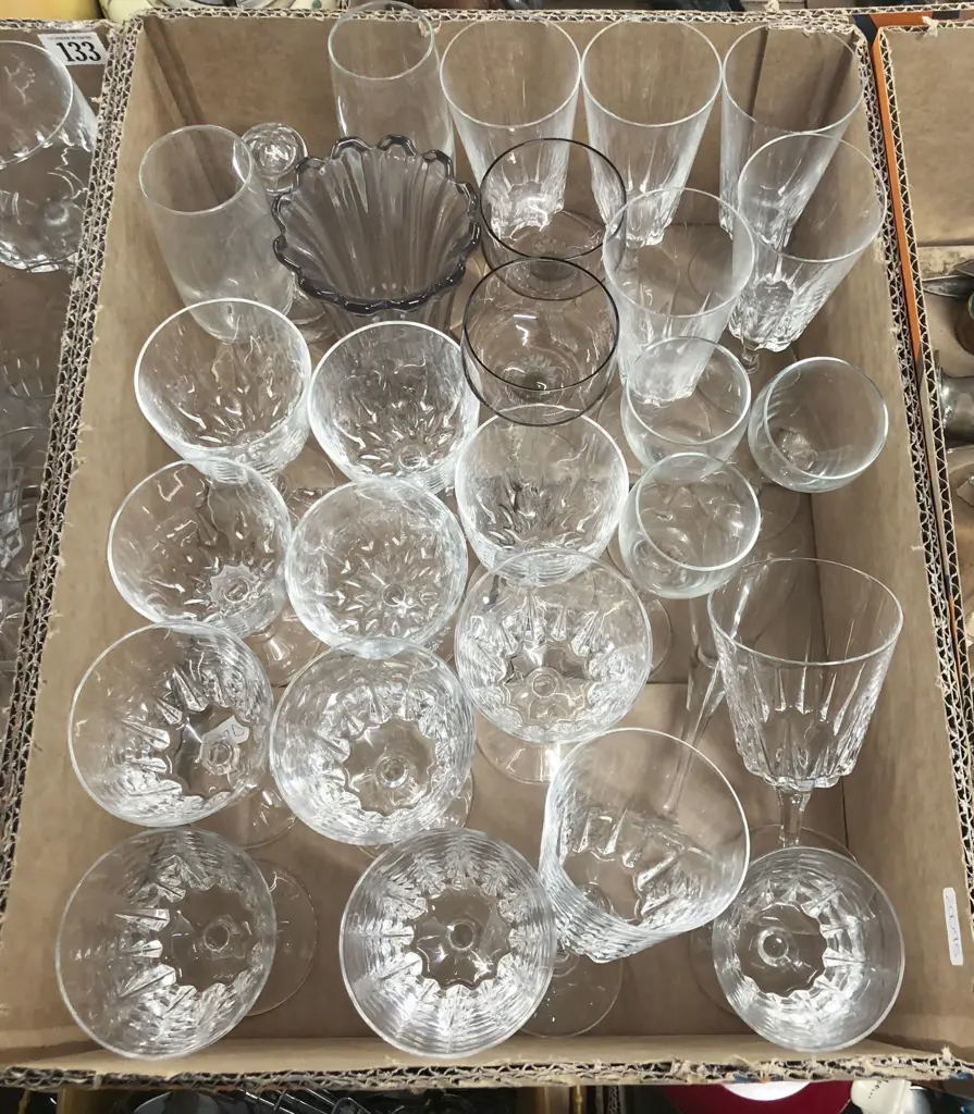 Two Boxes Of Assorted Glass And Crystal Drinking Glasses Image 1++