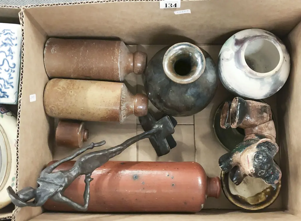 Box Of Assorted Pottery And NZ Stoneware Bottles Image 1++