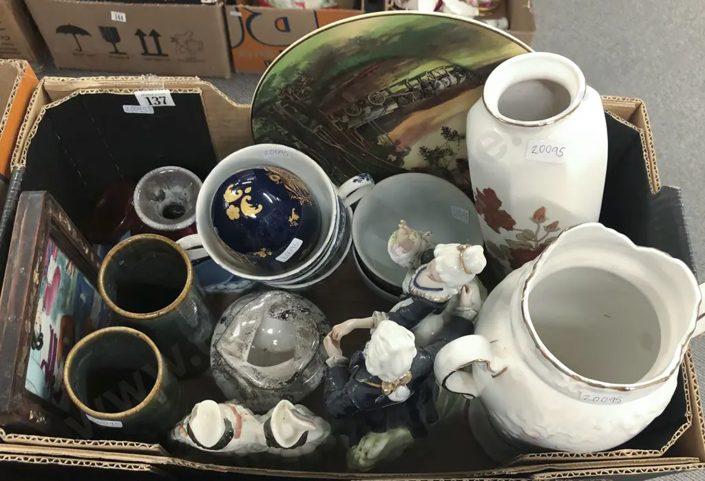 Box Of Assorted Including Figure Groups And Pottery With Vases Etc. Image 1++