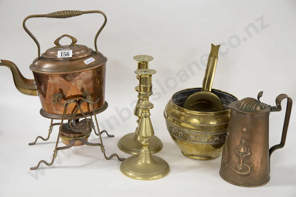 Small Quantity Of Copper And Brassware Including Spirit Kettle And Planter Image 1++