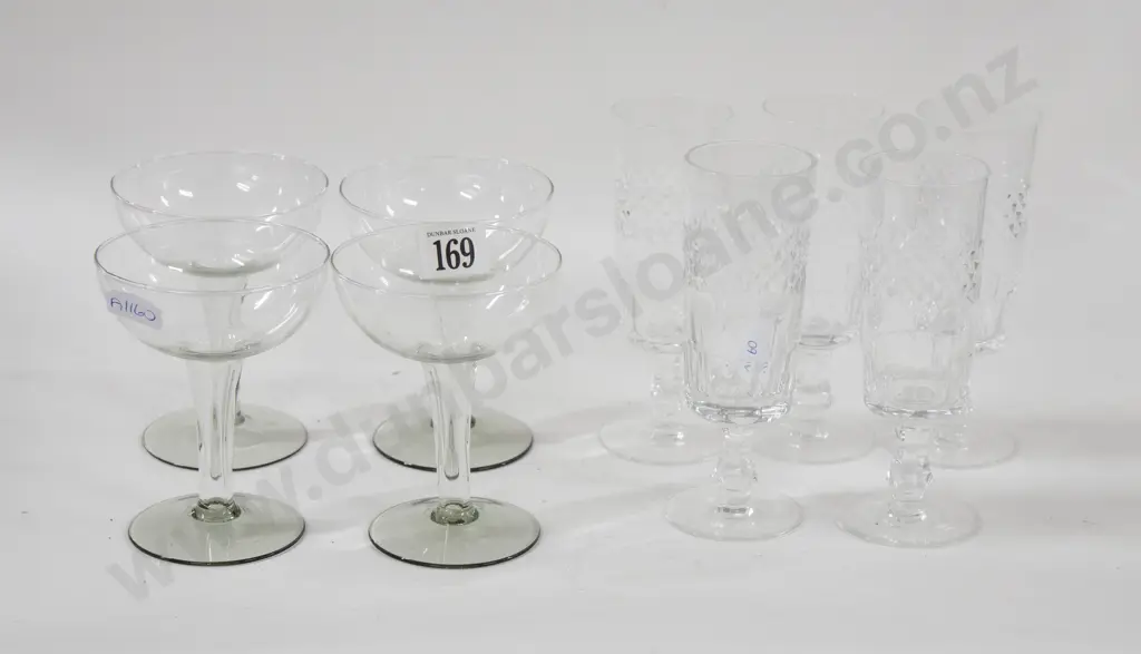 Five Crystal Champagne Flutes Together With Four Hollow-Stemmed Champagne Glasses Image 1++