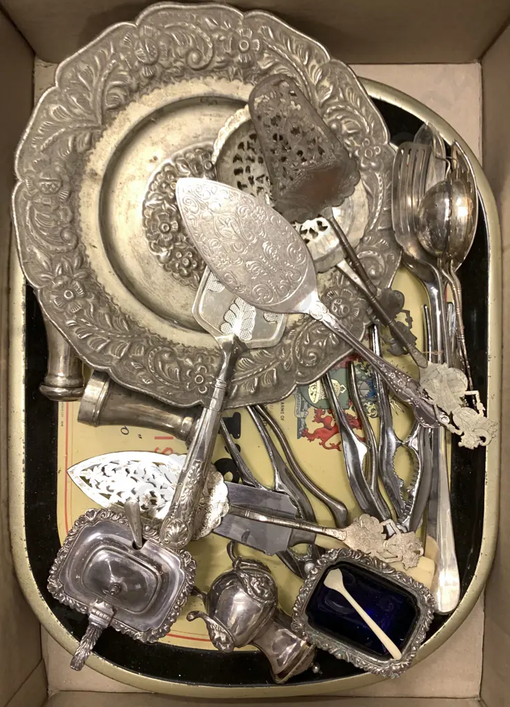 Quantity Of Assorted Silver Plate Cutlery Etc. On Advertising Tray Image 1++