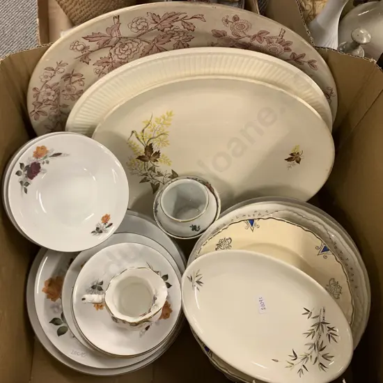 Box Of Assorted China Including Meat Plates And Part Dinner Set