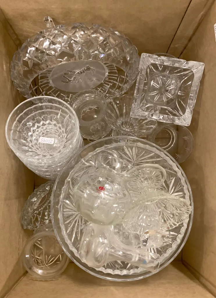 Box Of Assorted Crystal And Pressed Glassware Image 1++