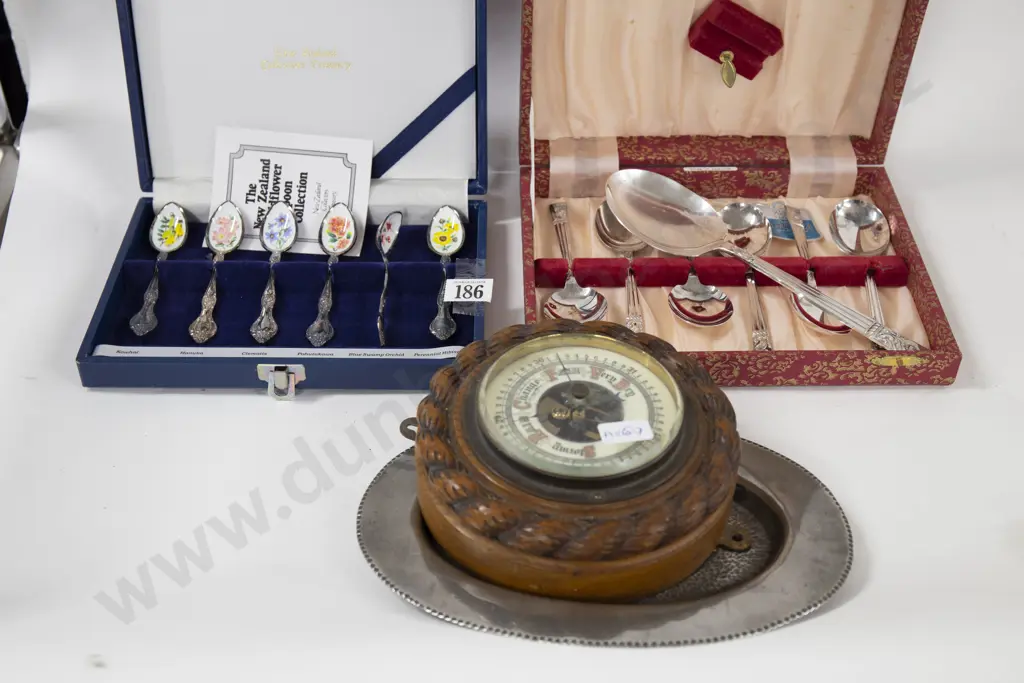 Two Box Sets Of Cutlery Together With Barometer And Pewter Tray Image 1++