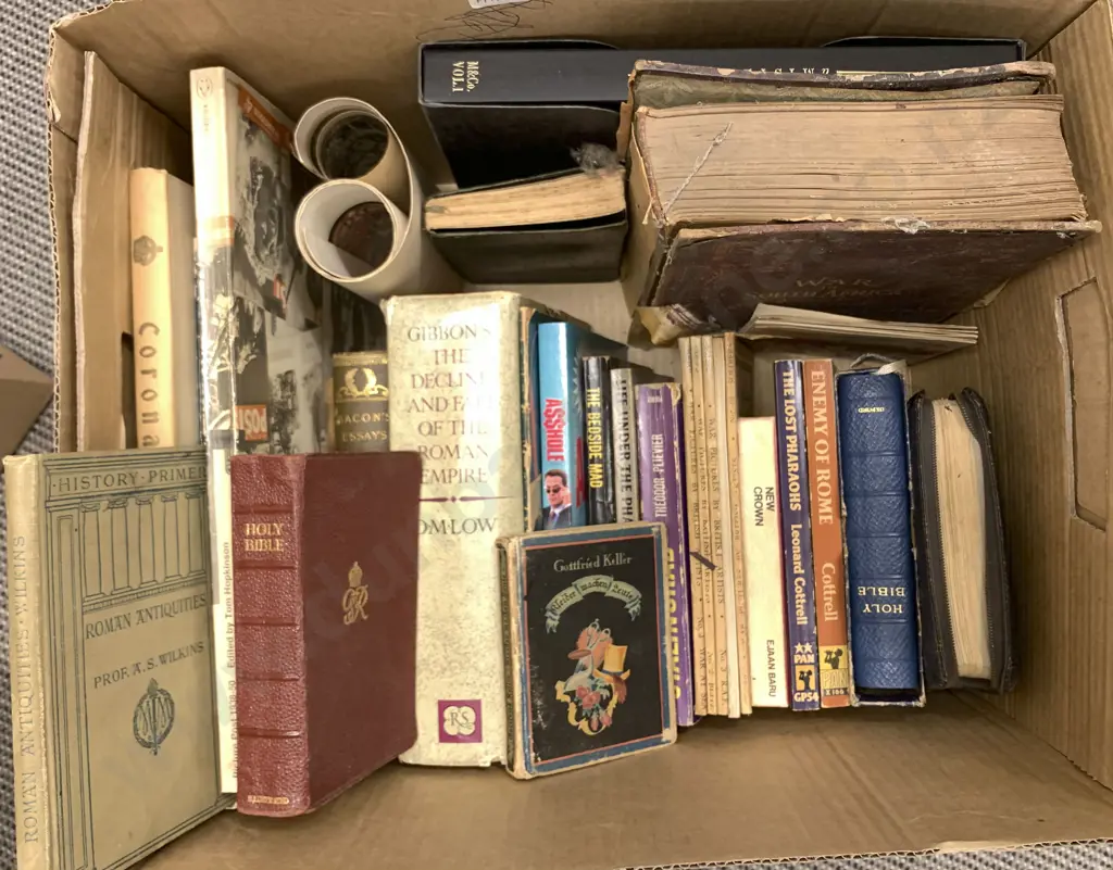 Box Of Assorted Books And Cutlery Image 1++