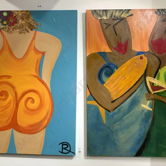 Two Large Portrait Studies And Smaller Abstract Work