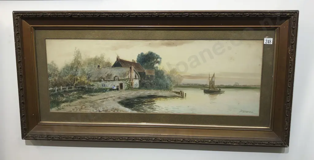 Rustic English River Scene Watercolor By D. Sherrit Image 1++