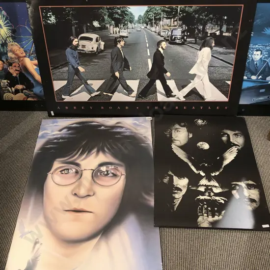 Three Beatles Poster Panels And Two Other