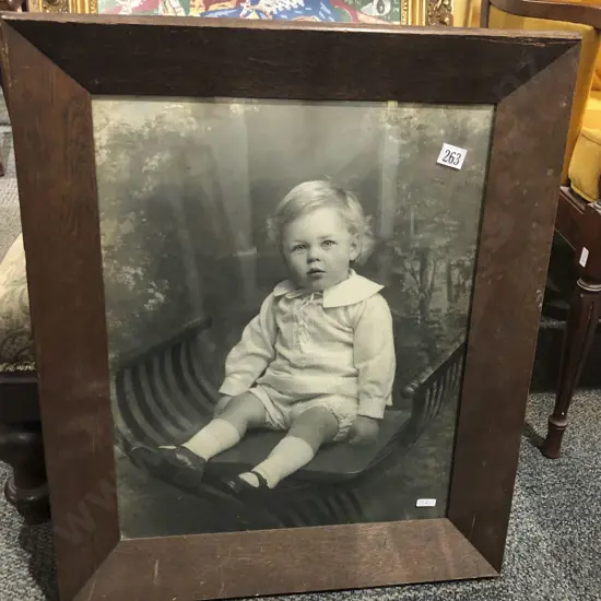 Oak Framed Photo of Child and Framed Embroidery