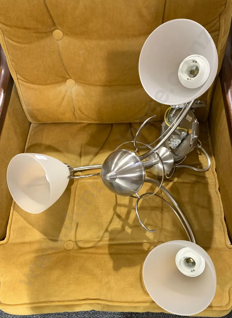 Modern Chrome Hanging Light with Glass Shades Image 1++