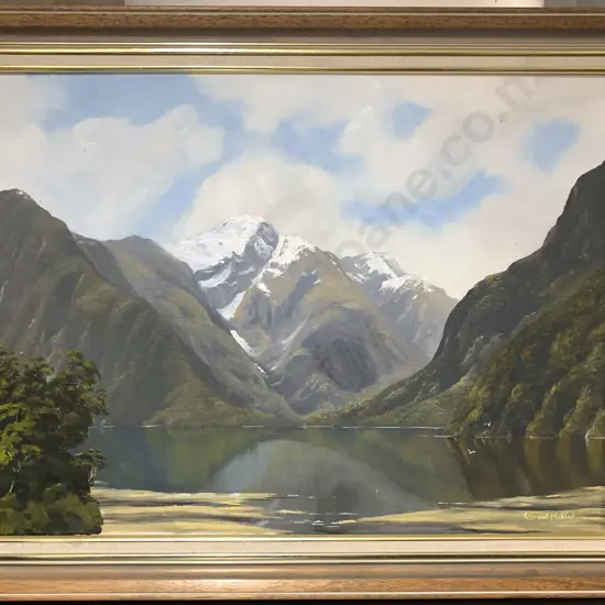R Grant Moffit South Island Lake and Mountains Oil on Canvas