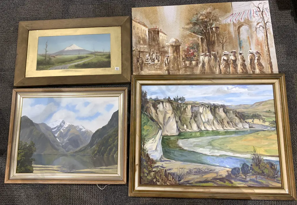 Pastel of Mt Egmont and Three Large Oil Landscapes Image 1++