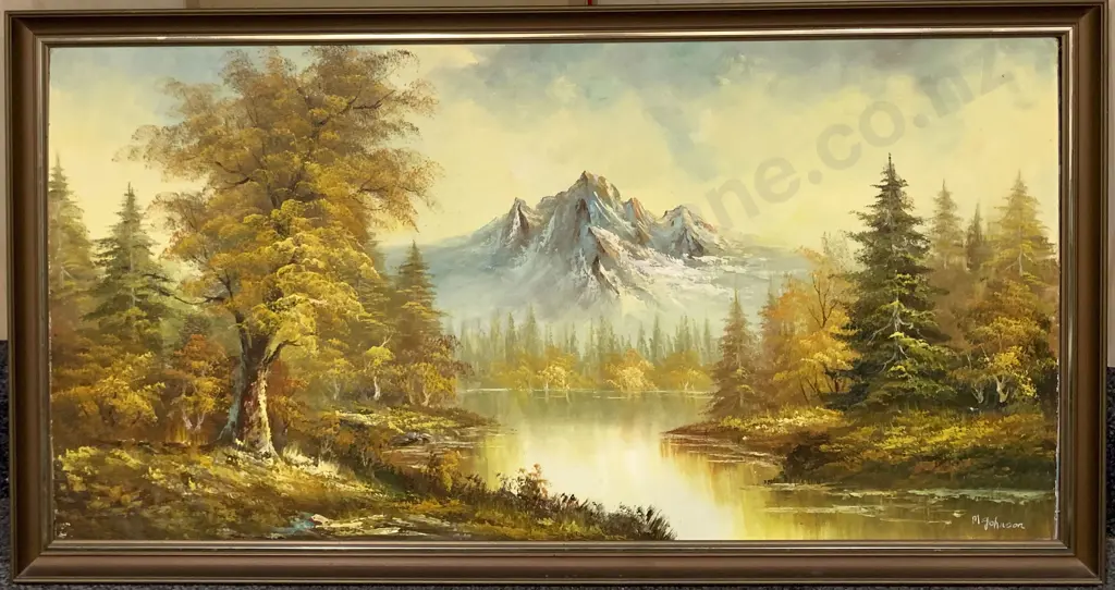 Four C1980s Oil Paintings with Mirror and Print Together with Silk Panel Image 1++