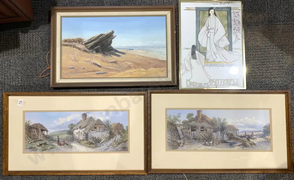 Oil By A W Wilson Pair of English Landscape Prints and Other Print Image 1++