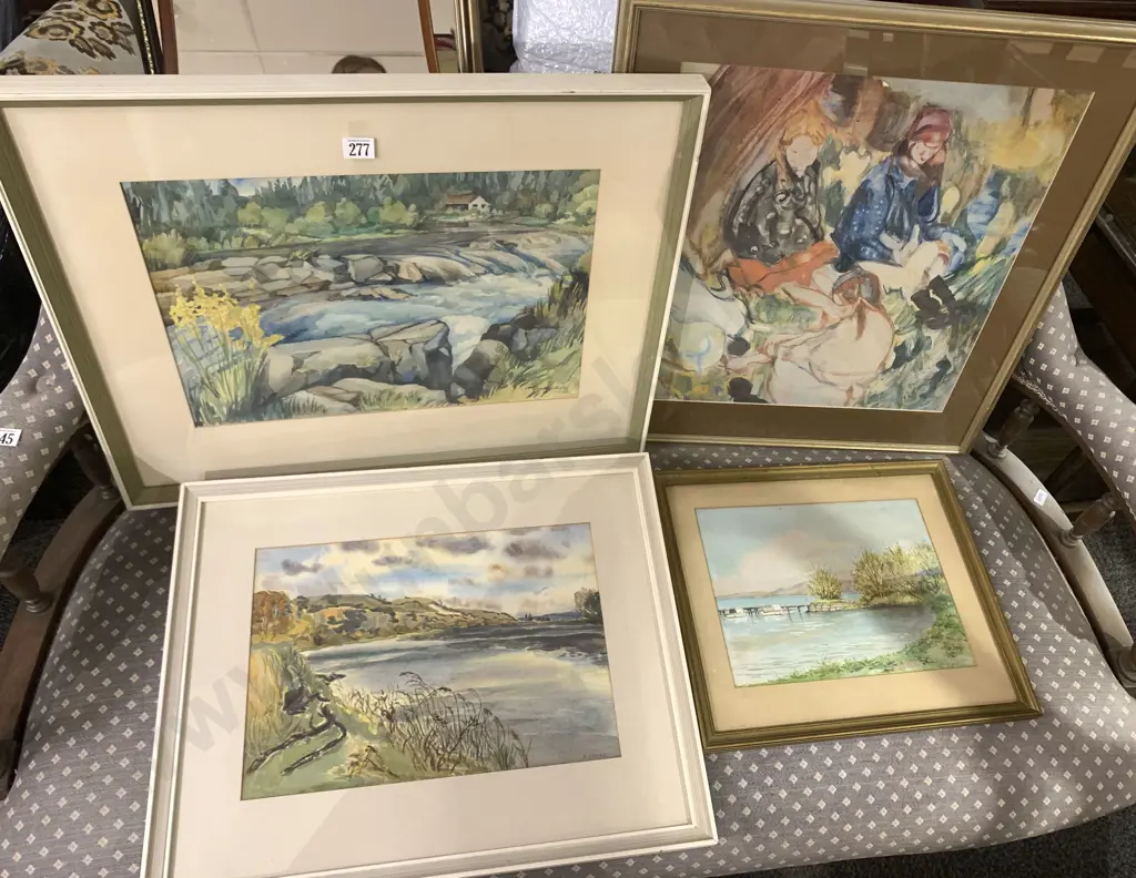 Three W/C Landscape and Frances Hodgkins Print Image 1++