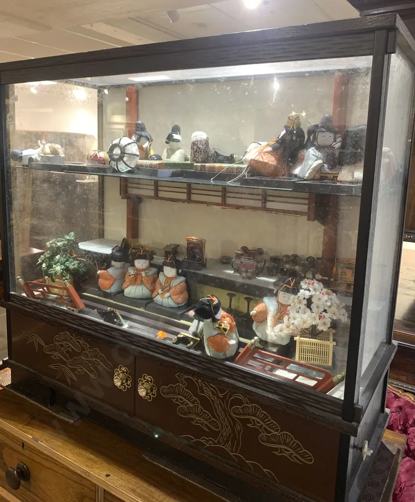 Glazed Display of Japanese Dolls and Accessories Image 1++