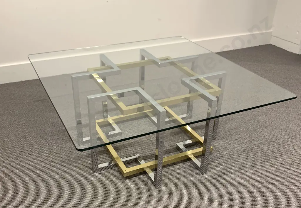 Chrome Geometric Based Glass Top Coffee Table Image 1++