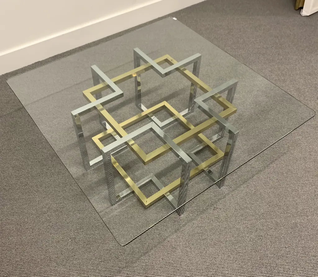 Chrome Geometric Based Glass Top Coffee Table Image 1++