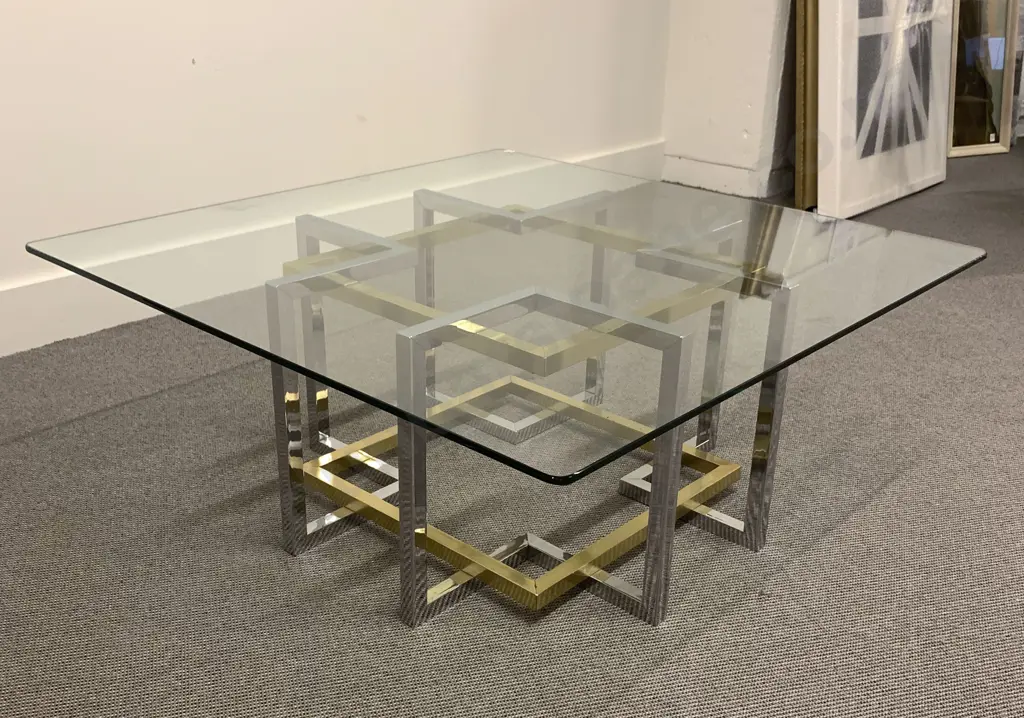 Chrome Geometric Based Glass Top Coffee Table Image 1++