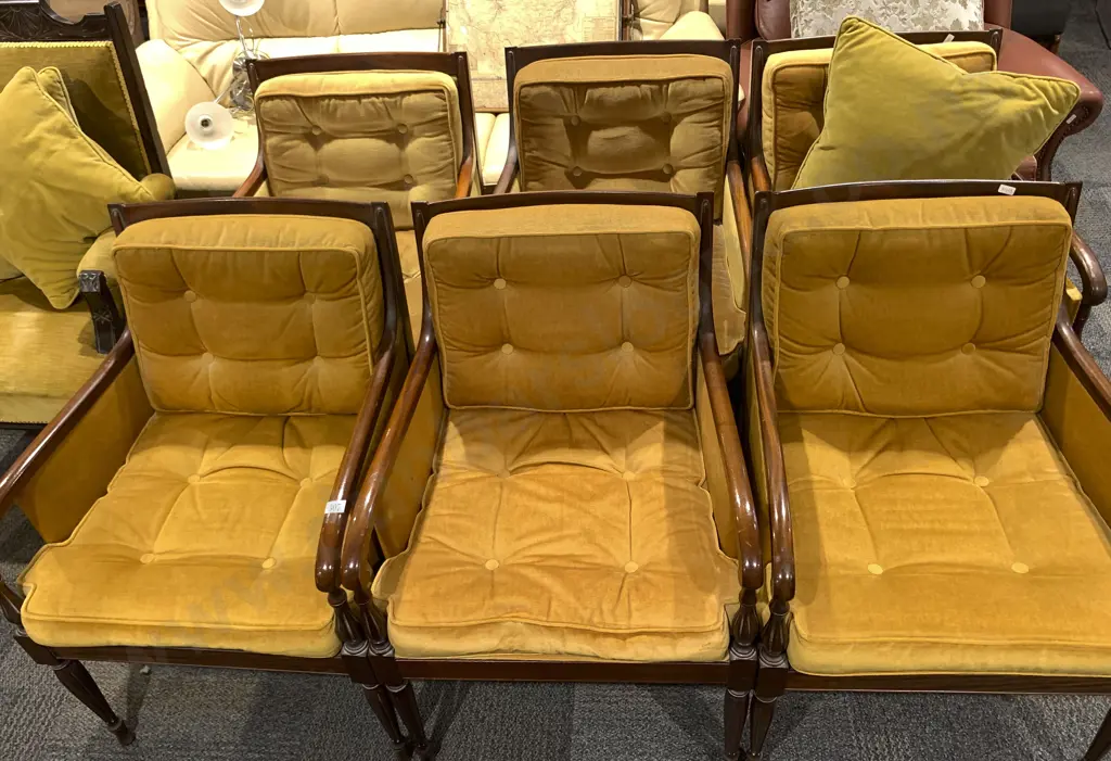 Set Six Armchairs with button cushioned backs and seats Image 1++