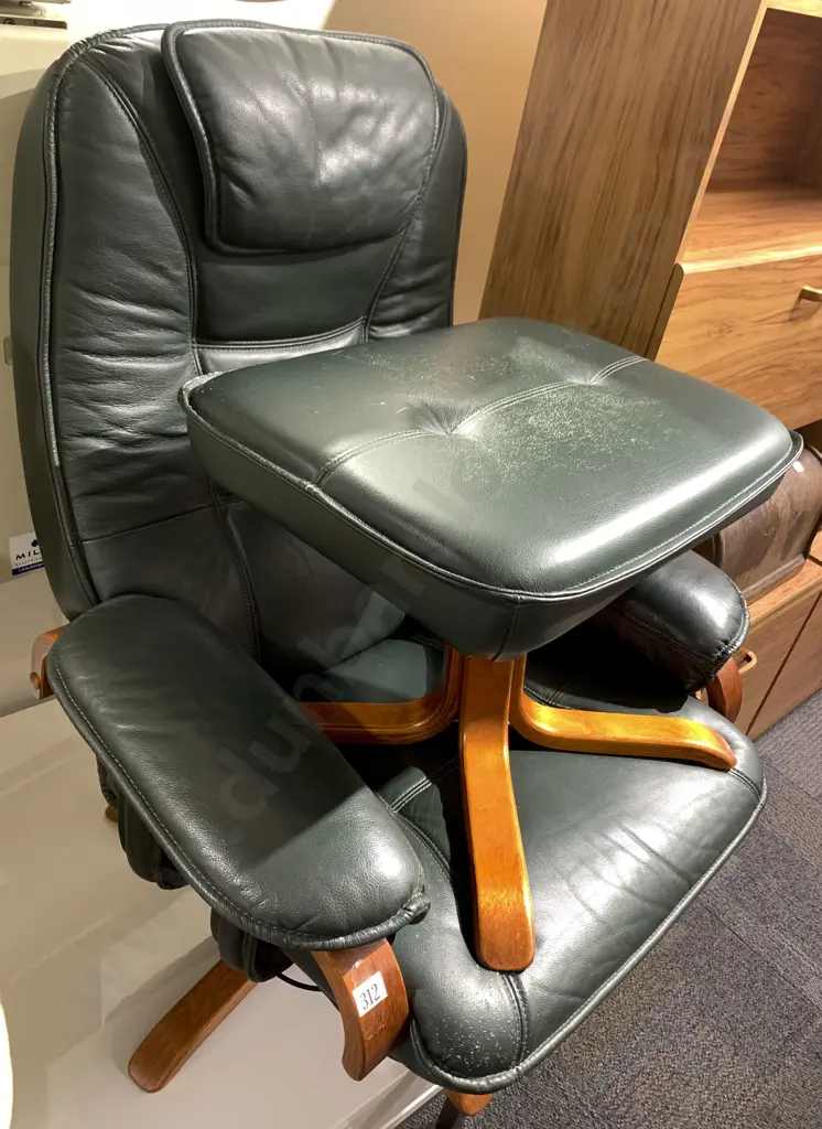 Modern Black Leather Armchair and Stool Image 1++