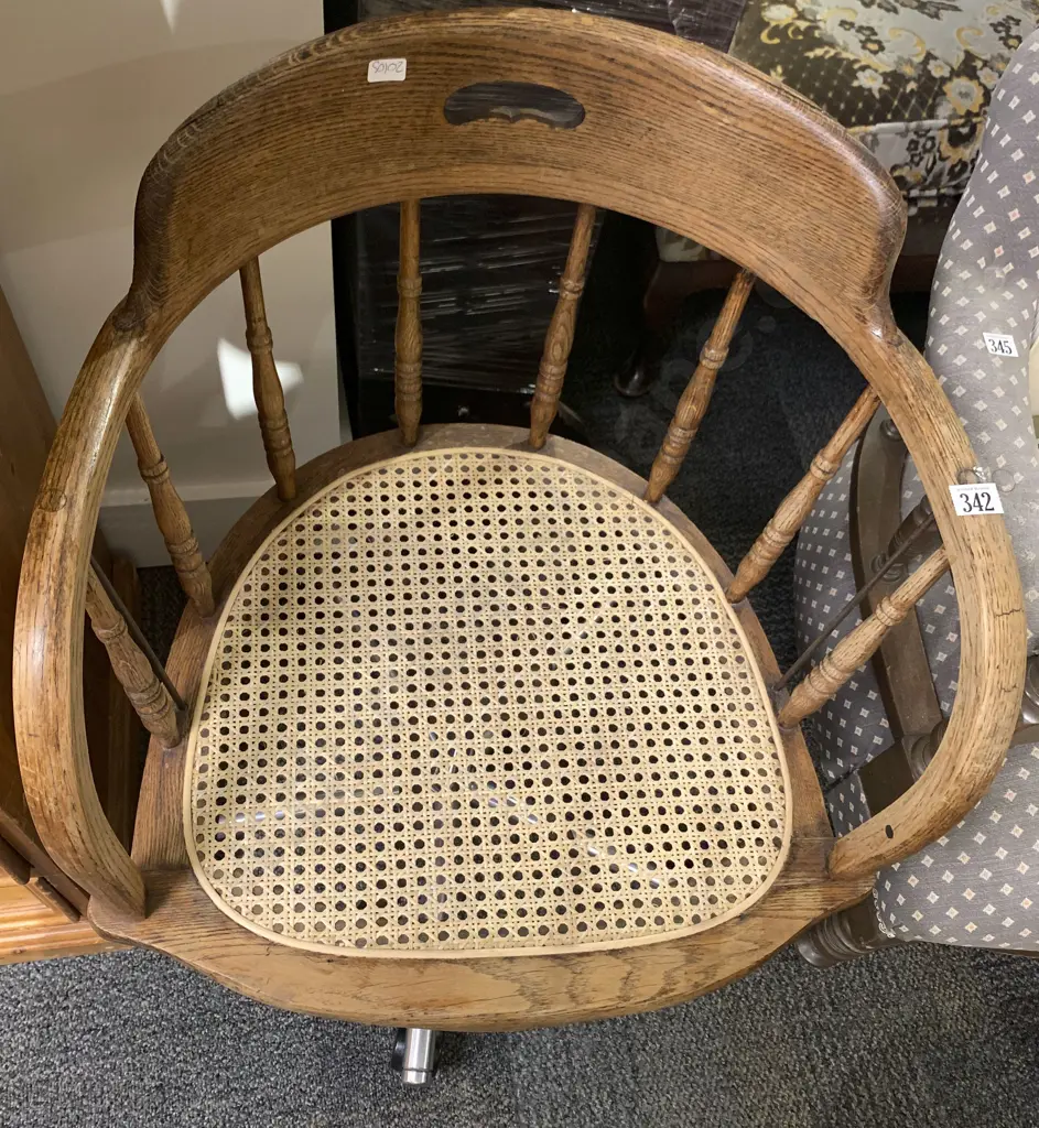 Edwardian Oak Swivel Chair on Later Chrome Base Image 1++